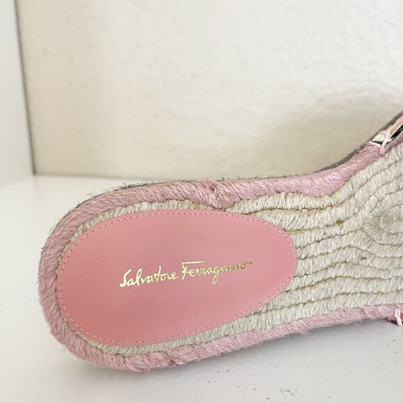 Salvatore Ferragamo pink floral canvas espadrille slides Women's Size 10.5 - Picture 7 of 12